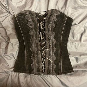 TRIPP NYC Black Velvet and Lace Corset Top - No Straps, No Boning
